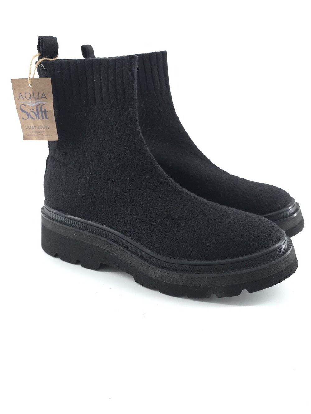 Söfft Provea Black Wool Knit Sock Booties Platform Lug Sole Size 9 Women